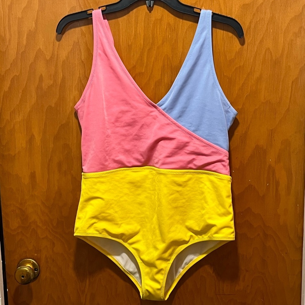Crane Women's Stylish One Piece Swimsuit - Light Blue and Coral